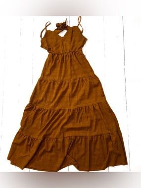 NWOT SHEIN Mustard/Rust Backless Tiered Maxi Sundress. Never worn.